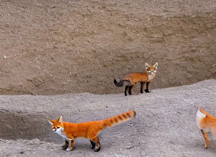 Image similar to a cat and a fox in a quarry 5 0 mm