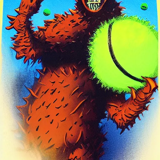 Prompt: a tennis ball monster , digital art, fantasy, magic, trending on artstation, ultra detailed, professional illustration by Basil Gogos