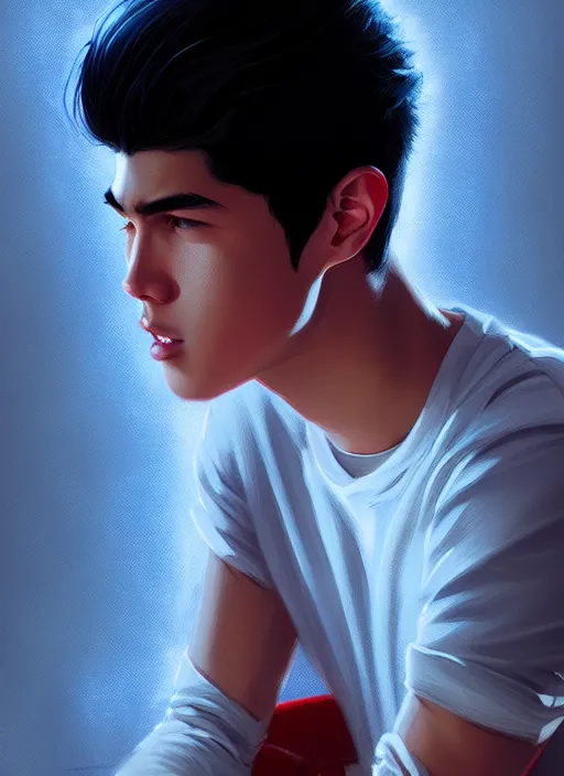 Image similar to portrait of teenage reggie mantle, mean smirk, intricate, elegant, glowing lights, highly detailed, digital painting, artstation, concept art, smooth, sharp focus, illustration, art by wlop, mars ravelo and greg rutkowski