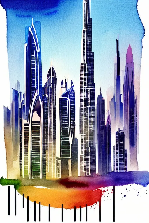 Image similar to minimalist watercolor art of dubai, illustration, vector art