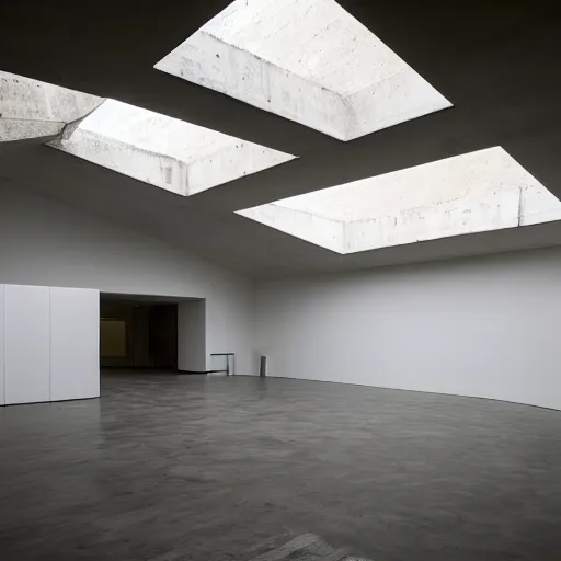 Prompt: interior of an art gallery, brutalist architecture, built by tadao ando