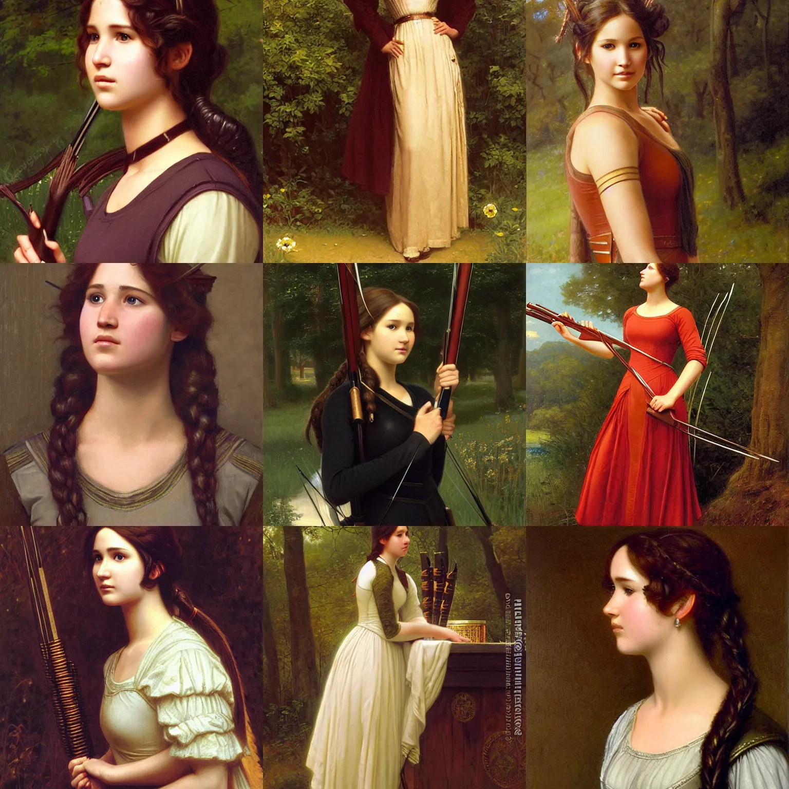 Prompt: portrait of Katniss Everdeen by edmund blair leighton