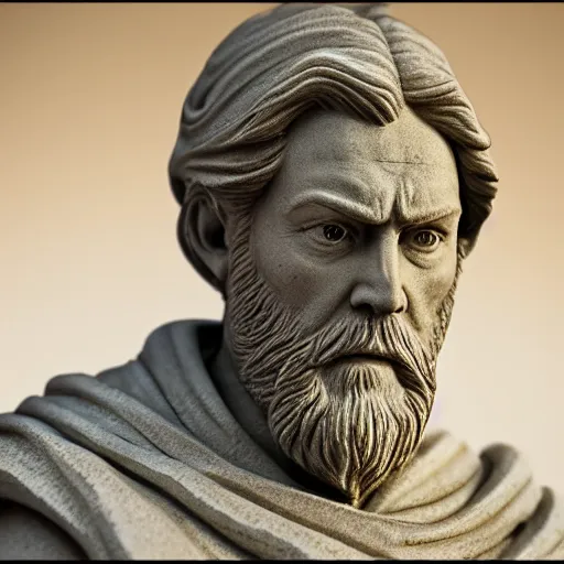 Prompt: marble statue of obi wan kenobi, high detail, high definition, photorealistic, 8k