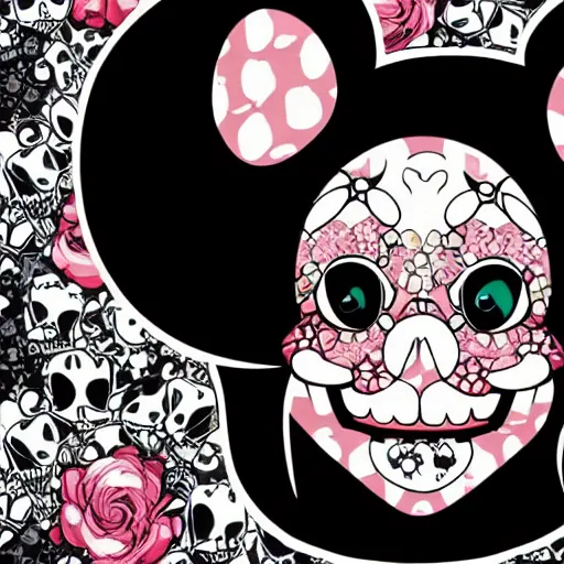 Image similar to anime manga skull portrait girl face minnie mouse detailed highres 4k Mucha and James Jean pop art nouveau