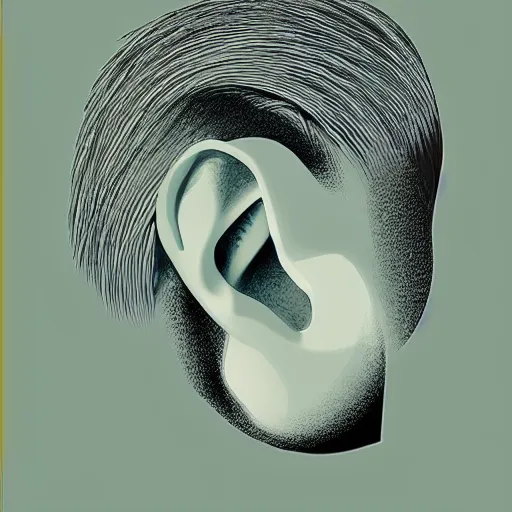 Image similar to stipple shaded illustration of a human ear by ilya kuvshinov, anatomy book, retro flat colors, retrofuturism