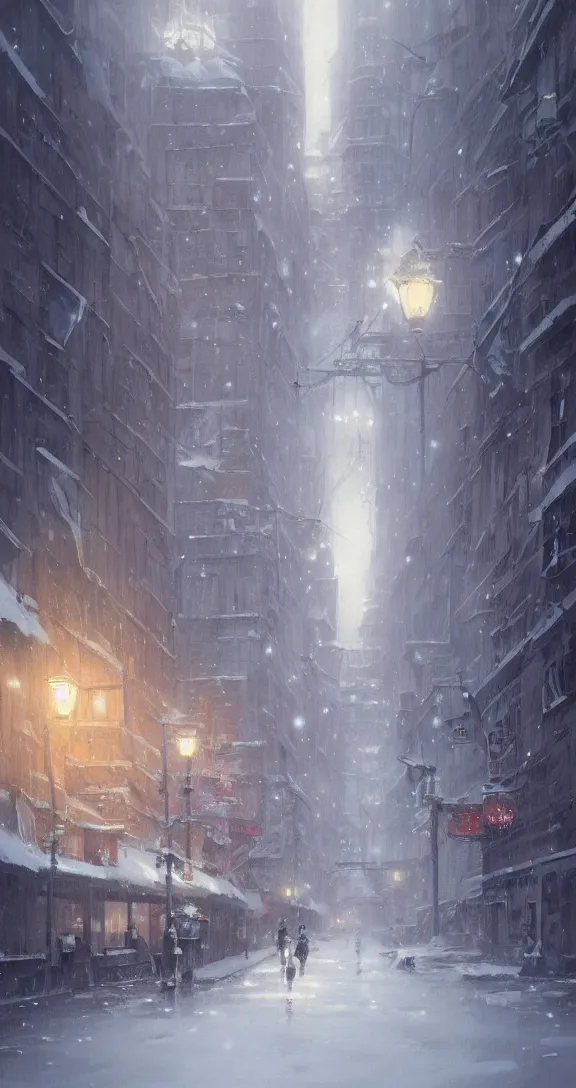 Image similar to A snowy day in the city, by Studio Ghibli and Greg Rutkowski, artstation