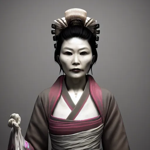 Prompt: hone onna skeleton geisha, masterpiece, trending on artstation, render octane render