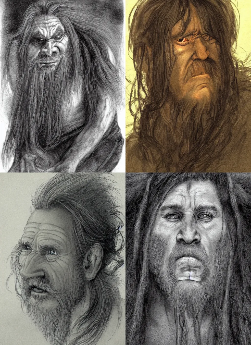 Prompt: portrait of a troll with long hairs in alan lee style , cinematic lighting