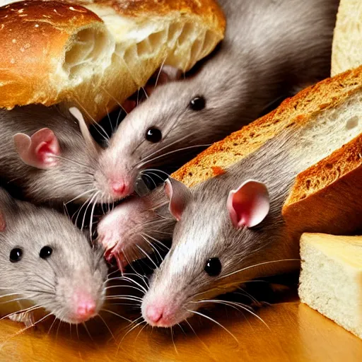 Prompt: very delicious friend rats, served with bread