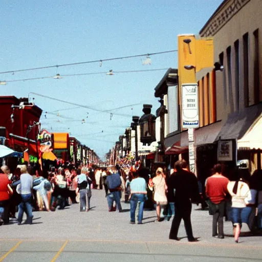 Prompt: bustling whyte avenue in edmonton in 1 9 9 0