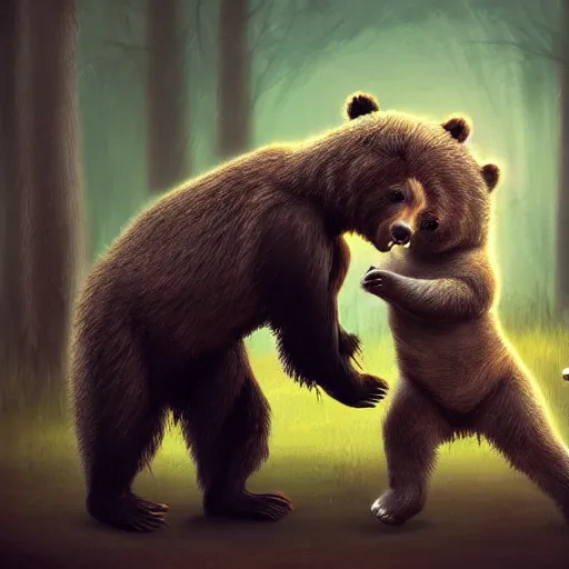 Image similar to digital illustration of a bear fighting a baby, deviantArt, artstation, artstation hq, hd, 4k resolution