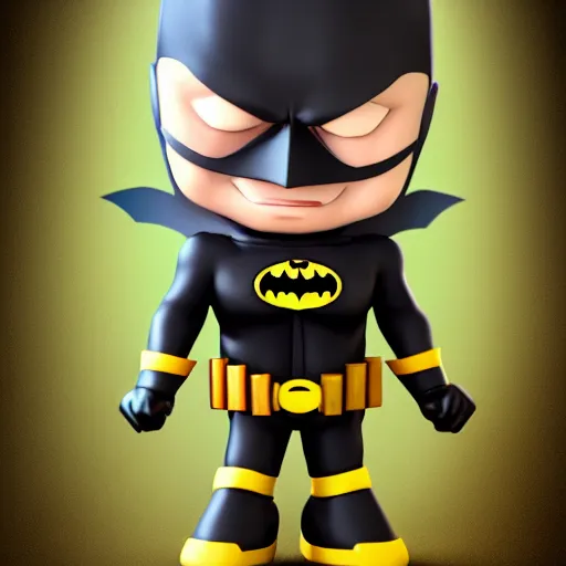 Prompt: A ultra detailed render of a chibi style Batman in a power stance pose, adorable, cute, Portrait Lighting, trending on ArtStation, octane render, cinema4d, Zbrush,