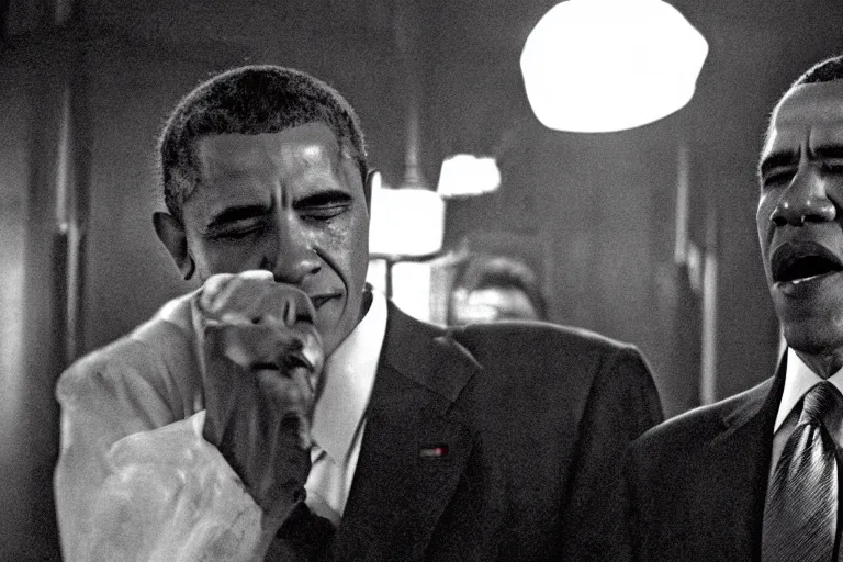 Prompt: barack obama on the electric chair, a still from the green mile, dramatic lighting