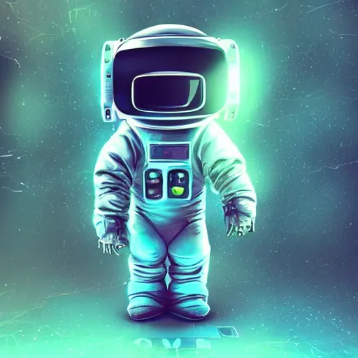 Image similar to cyberpunk astronaut bot, cinema 4 d, galaxy space sci - fi, wearing vr goggles, illustration, portrait, pastel neon textured background night, detailed,