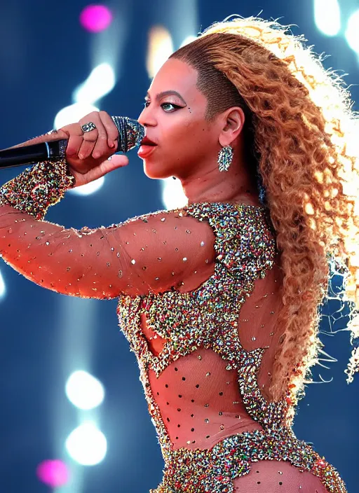 Image similar to beyonce giving a concert, ( eos 5 ds r, iso 1 0 0, f / 8, 1 / 1 2 5, 8 4 mm, postprocessed, crisp face, facial features )