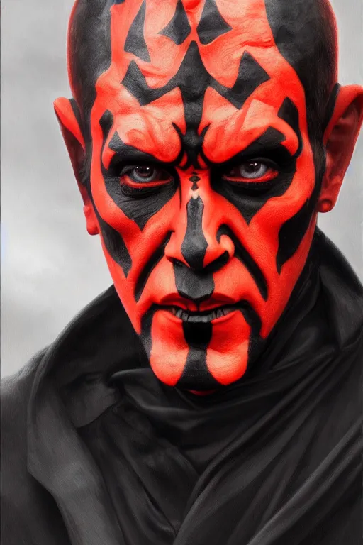 Image similar to darth maul, oil on canvas, intricate, portrait, 8 k highly professionally detailed, hdr, cgsociety