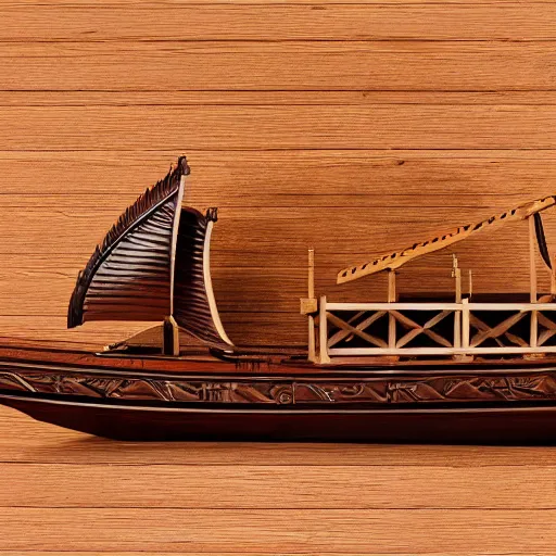 Image similar to high quality studio photography of Noah's Ark wooden model, highly detailed, solid background