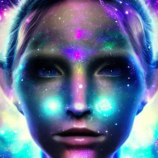 Image similar to portrait of a magical fairy made of galaxies, highly detailed, realistic, octane render, comic book art, space travel