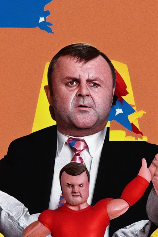 Prompt: detailed illustration, anthony albanese as a 1 9 8 0 s wrestling action figure, prime minister of australia