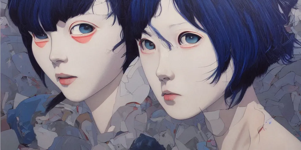 Image similar to perfect blue oil painting art by james jean and katsuhiro otomo and erik jones, inspired by akira anime, smooth face feature, intricate oil painting, high detail illustration, sharp high detail, manga and anime 1 9 9 9