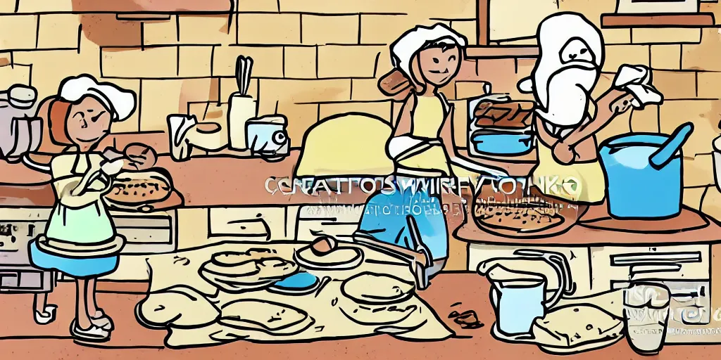 Image similar to A couple baking waffles, cartoon