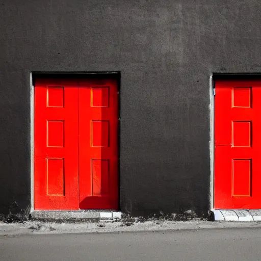 Prompt: a glowing red door on a black background,