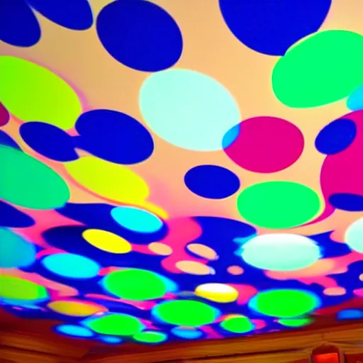 Prompt: a group of blobby vibrant colors projected on the ceiling