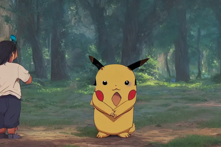 pokemon pikachu with butterflies and a scarf sitting on the ground