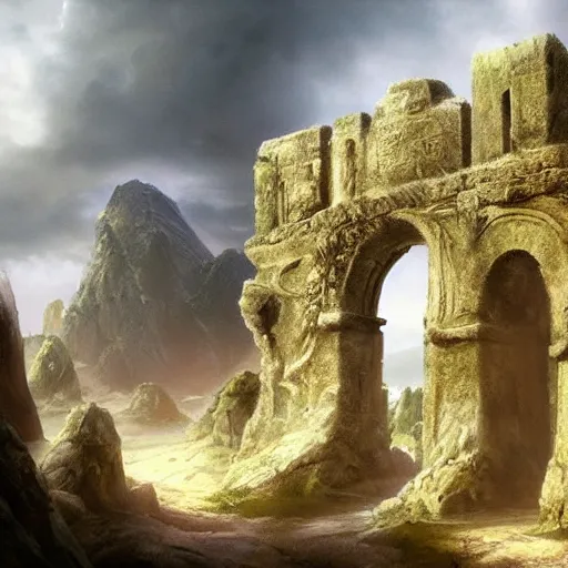Prompt: beautiful matte painting of the ancient stone gateway, fantasy, sharp focus