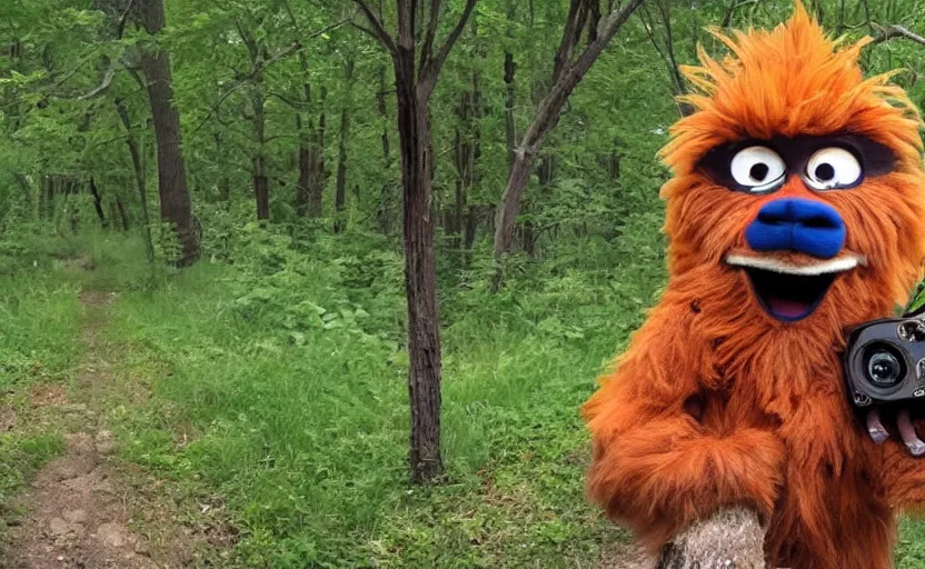 Prompt: nature trail cam image of gritty the mascot