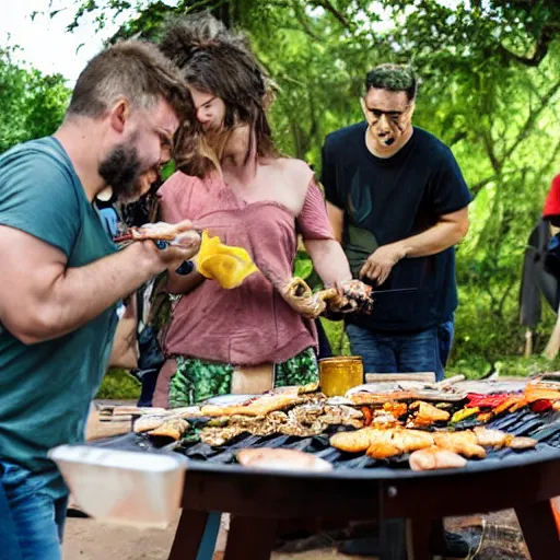 Image similar to a barbecue with insects and strange creatures