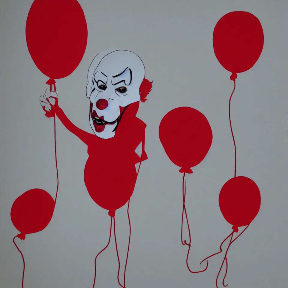 Image similar to pennywise the clown in a red balloon, paper cutout