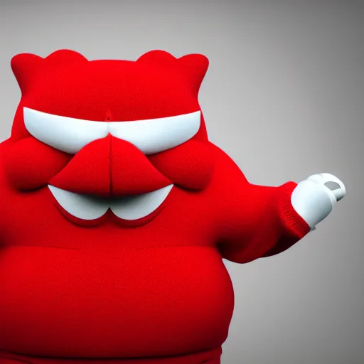 Prompt: Fat red mascot with a large mouth wearing a bowtie, 4k