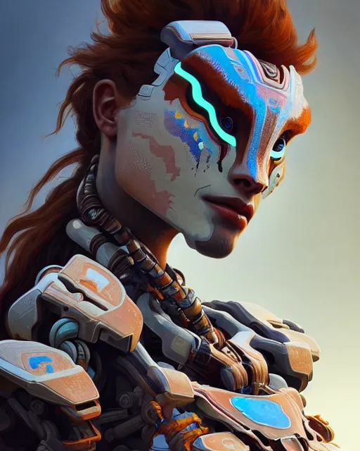 Image similar to symmetry!! portrait of a machine from horizon zero dawn, machine face, intricate, elegant, highly detailed, digital painting, artstation, concept art, smooth, sharp focus, illustration, art by artgerm and greg rutkowski and alphonse mucha, 8 k