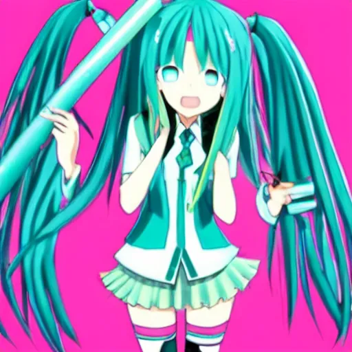 Prompt: hatsune miku with a leek in her hand