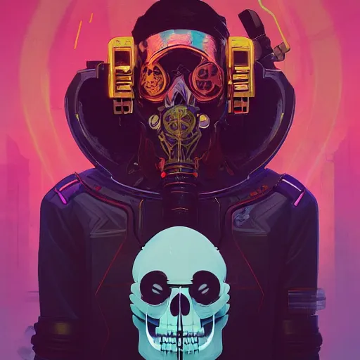 Prompt: a beautiful portrait painting of a cyberpunk skull by sachin teng and pascal blanche and alphonse mucha and nekro and josan gonzalez and rhads and ruan jia. in style of digital art. colorful comic, film noirs, symmetry, brush stroke, vibrating colors, hyper detailed. octane render. trending on artstation