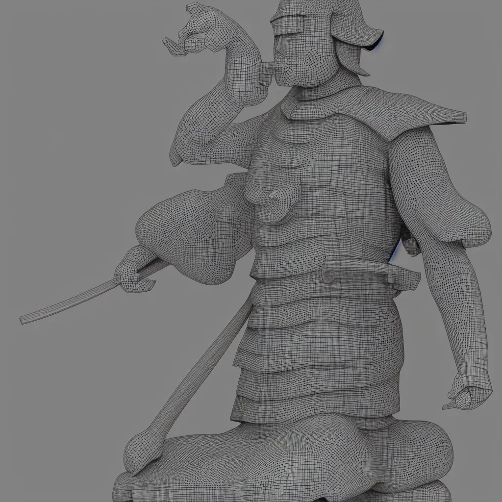 Image similar to 3 d model of a beautiful meditating samurai, comic art
