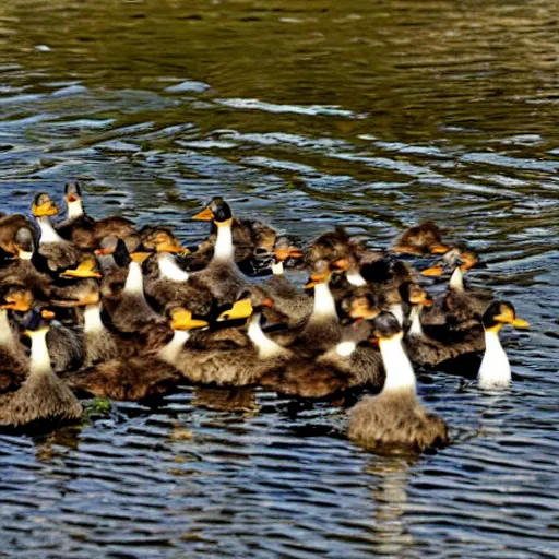 Prompt: All the ducks are swimming in the water, fal-de-ral-de-ral-do