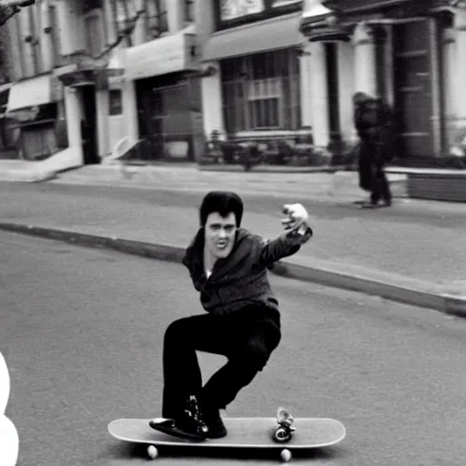 Prompt: elvis presley riding a skateboard in Newyork-W 960