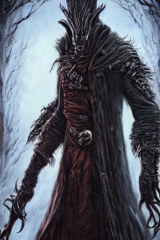 Prompt: bloodborne werewolf oil painting, horror, lovecraftian horror,