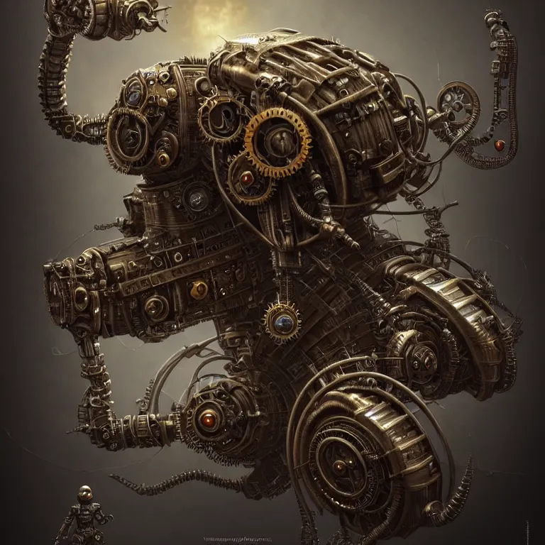 Prompt: steampunk robot centipede, 3 d model, unreal engine realistic render, 8 k, micro detail, intricate, elegant, highly detailed, centered, digital painting, artstation, smooth, sharp focus, illustration, artgerm, tomasz alen kopera, by wlop