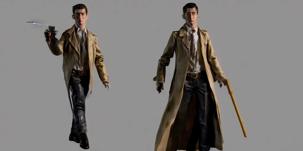 Image similar to alex turner as john constantine, character sheet, concept design, contrast, hot toys, kim jung gi, greg rutkowski, zabrocki, karlkka, jayison devadas, trending on artstation, 8 k, ultra wide angle, pincushion lens effect