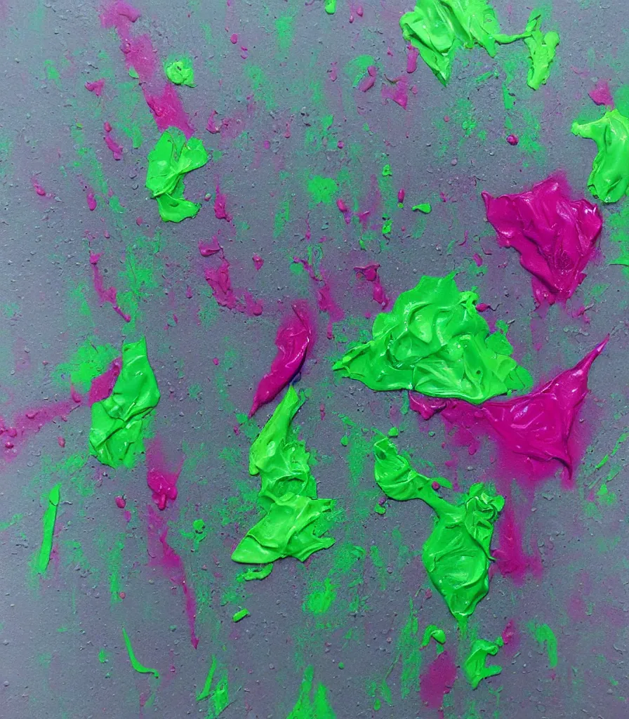 Prompt: driping dry oil paint, molten plastic, lime green, dark pink grey, light grey blue, realistic, 8 k