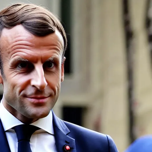 Image similar to Emmanuel Macron working at the reptilian clone factory, yellow eyes, paparazzi, hidden camera, wide angle