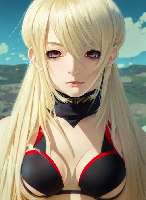 Image similar to portrait Anime girl in bikini armor, cute-fine-face, white-hair pretty face, realistic shaded Perfect face, fine details. Anime. realistic shaded lighting by Ilya Kuvshinov and ((((Gustav Klimt))))