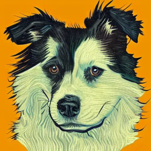 Image similar to a border collie by vincent van gogh, digital art, trending on artstation