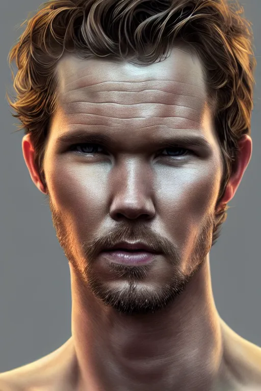 Image similar to ultra detailed close up facial portrait of ryan kwanten, extremely detailed digital painting, in the style of fenghua zhong and ruan jia and jeremy lipking and peter mohrbacher, mystical colors, rim light, beautiful lighting, 8 k, stunning scene, raytracing, octane, trending on artstation