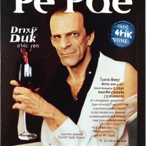 Prompt: dukat drinking wine on the cover of people magazine, annie leibovitz,