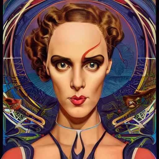 Prompt: an art nouveau, ( streamline moderne ), multi - ethnic and multi - racial portrait in the style of anna dittmann and donato giancola and virgil finlay. very large, clear, expressive, and intelligent eyes. symmetrical, centered, ultrasharp focus, dramatic lighting, photorealistic digital matte painting, intricate ultra detailed background.