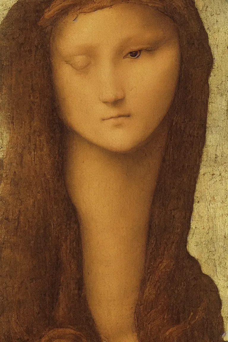 Image similar to a close up of a painting of a woman, a painting by leonardo da vinci, featured on deviantart, pre - raphaelitism, da vinci, fine art, pre - raphaelite